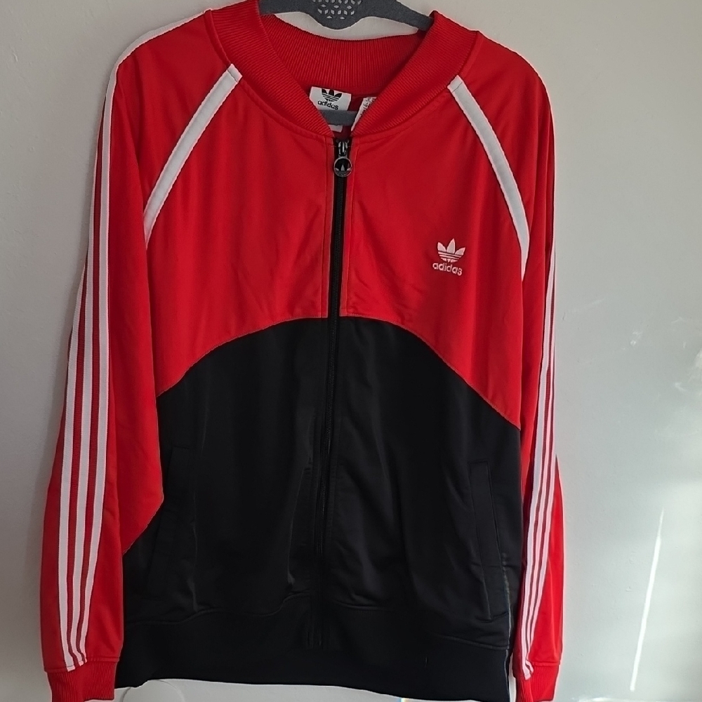 Adidas Red and Black Zip-Up Jacket